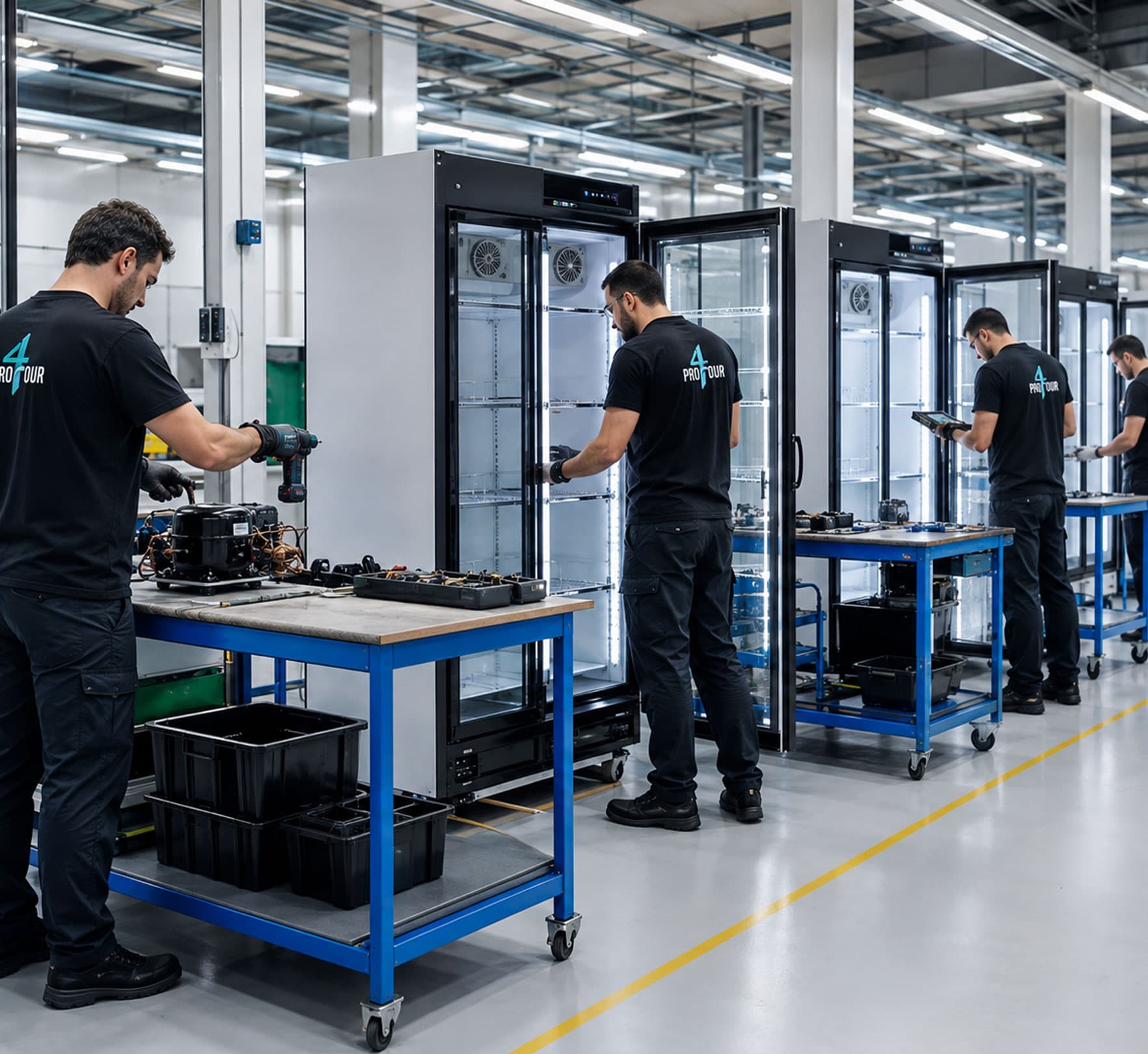 PROFOUR atölyesinde teknik ekip yenileme hattında çalışırken